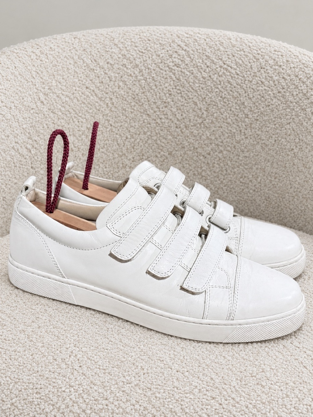 Christian Louboutin Kiddo Flat Calf Leather White Triple Strap Sneakers Unisex